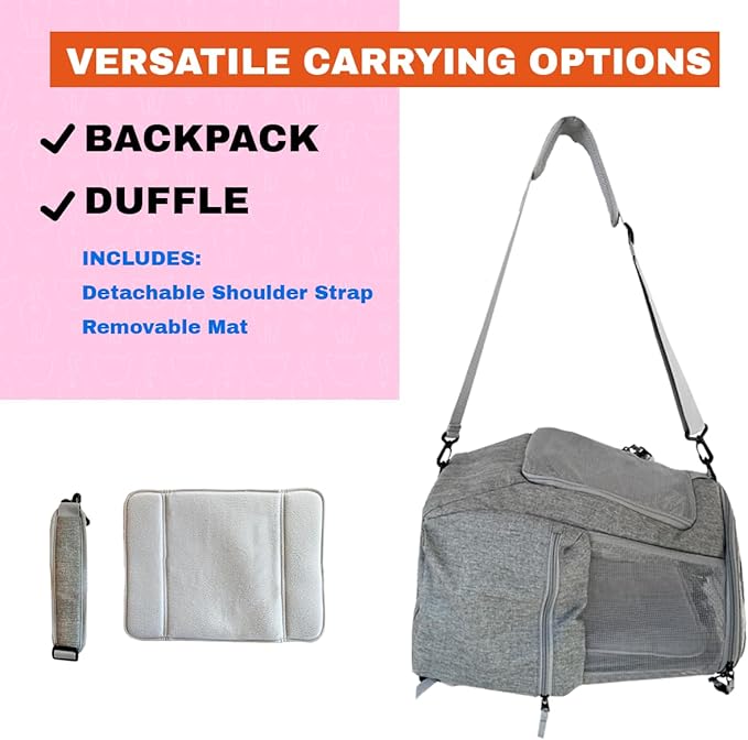 Travel Cat Navigator Carrier Bag - Premium Cat Backpacks for Carrying Cats, Travel, Hiking, Outdoor Use - Grey Mesh Backpacks for Small, Medium, Large Cats up to 25 LBS with Side Pockets, Zipper Clips