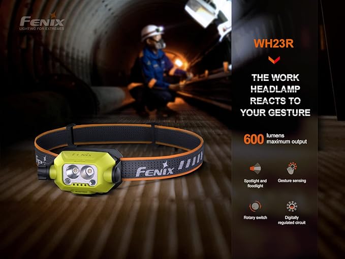 Fenix WH23R 600 Lumen USB Rechargeable Gesture/Motion Control spot/Flood headlamp with EdisonBright Accessory case Bundle