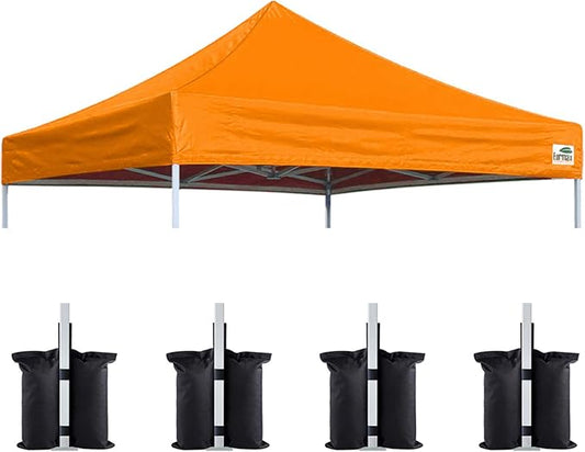 Eurmax USA New 10x10 Pop Up Canopy Replacement Canopy Tent Top Cover, Instant Canopy Top Cover ONLY, Choose 30 Colors,Bonus 4PC Pack Weight Bag (Orange)