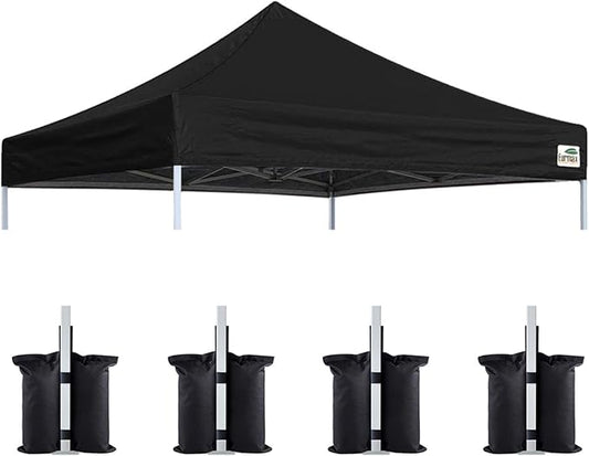 Eurmax USA New 10x10 Pop Up Canopy Replacement Canopy Tent Top Cover, Instant Canopy Top Cover ONLY, Choose 30 Colors,Bonus 4PC Pack Weight Bag (Black)