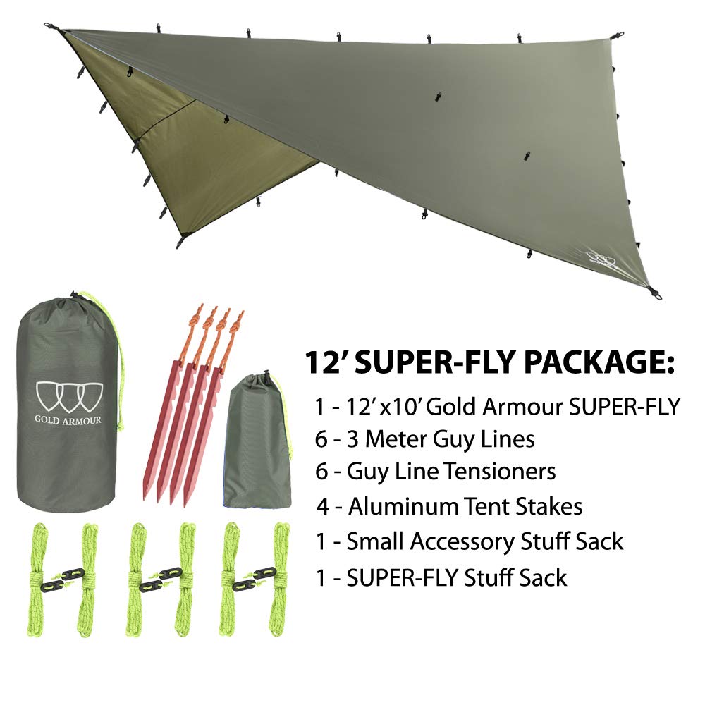 Gold Armour Rainfly Tarp Hammock, Premium 14.7ft/12ft/10ft/8ft Rain Fly Cover, Waterproof