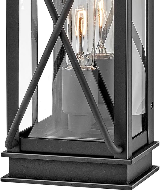 Hinkley Montecito Medium Wall Mount Outdoor Lantern - Modern, 1-Light, Aluminum, Clear Glass - Museum Black Finish