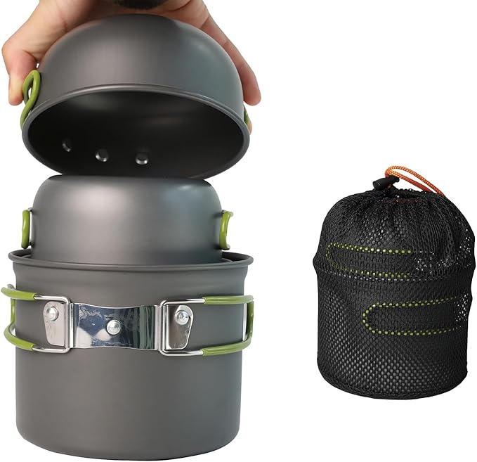 Camping Cookware Set, 4-Piece Portable Lightweight Cook Set for Outdoor Cooking & Boiling