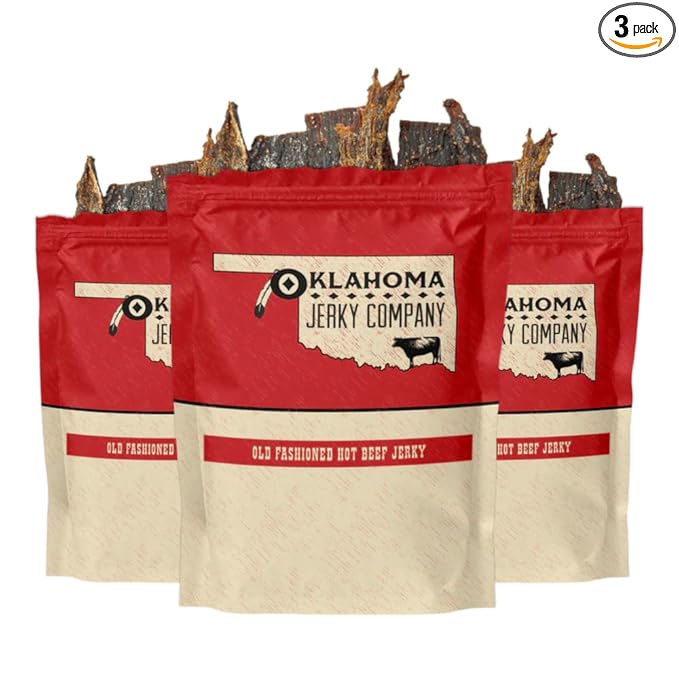 Old Fashioned Hot Beef Jerky - No Frills Tough and Old Style Dry Beef Jerky - All Natural, Gluten Free, No Added Preservatives and No Added MSG, Healthy Protein Snacks, 2 oz (Pack of 3)