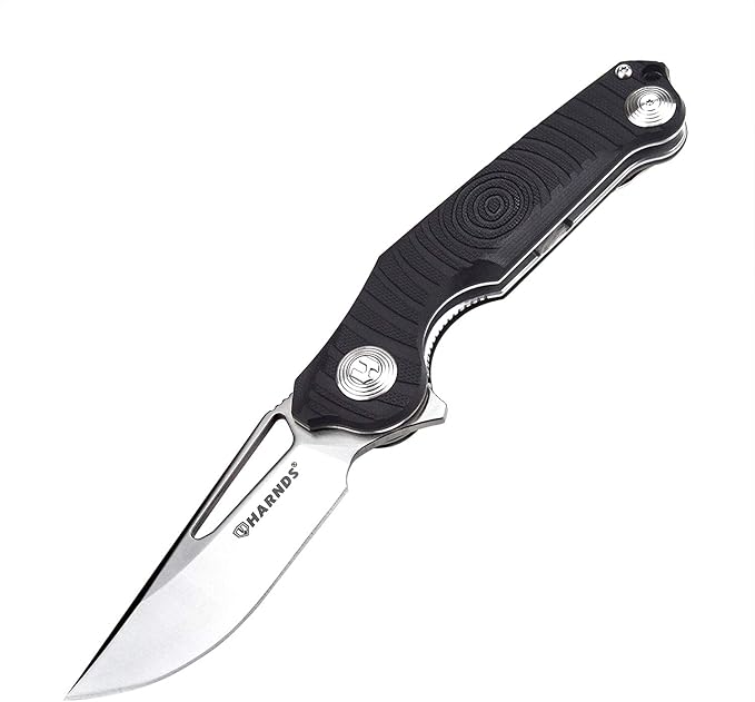 Harnds Time Folding Knife with Sandvik 14C28N Steel Blade Pocket Knife with G10 Handle Camping Knife with Pocket Clip (Black)