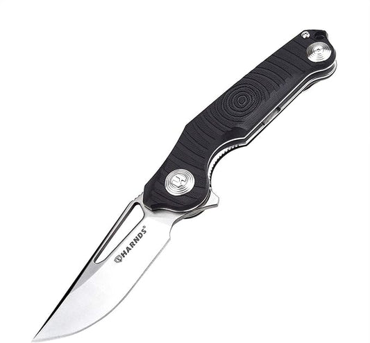 Harnds Time Folding Knife with Sandvik 14C28N Steel Blade Pocket Knife with G10 Handle Camping Knife with Pocket Clip (Black)