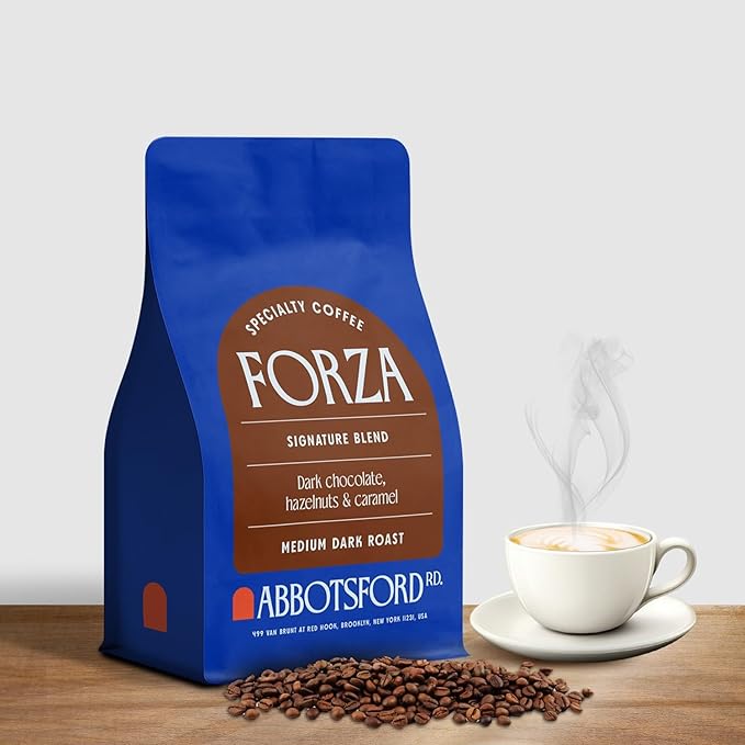 Forza Whole Bean Coffee, Medium Dark Roast Coffee Beans Bold Flavor with Dark Chocolate, Hazelnuts & Caramel, 12 Oz Specialty Bean Bag, Freshly Roasted in Brooklyn