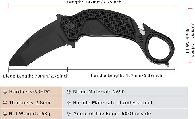 Folding Utility Pocket Knife N690 Steel 2.7 Inch Blade 7.7 Inch Open Length 5.6 oz EDC Outdoor Camping Hiking Fishing Tool with Cutter and Glass Breaker