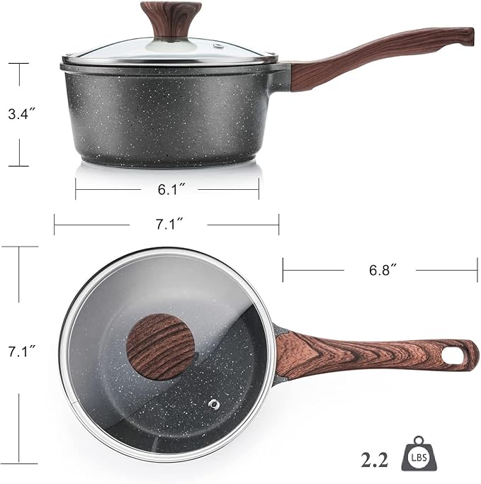 SENSARTE Nonstick Sauce Pan with Lid Saucepan Set, Swiss Granite Coating Sauce Pot Kitchen Cooking Pot, Induction Comptable, Free of Intentionally Added PFOA, 2 + 2.5 QT