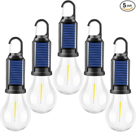 MODOAO Led Tent Lights 5 Pack Camping Lantern USB Rechargeable Solar Tent Lights,Outdoor Hanging Light Bulbs with Clip Hook 3 Mode Lighting Warm White