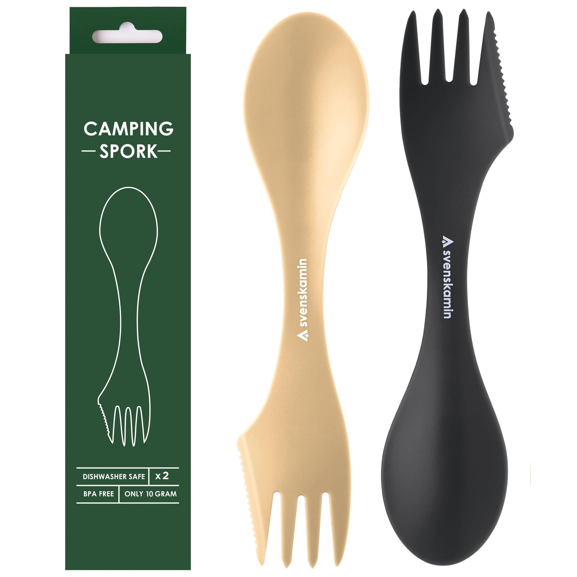 Reusable Camping Spork Set 2-Pack - 3-in-1 Travel Sporks, Lightweight Durable Utensils & Silverware