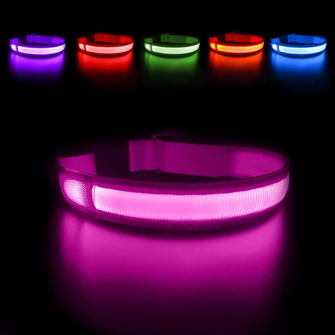 MASBRILL Light Up Collar, Glow LED Rechargeable Flashing Night Walking Collar - Waterproof, 4 Colors, 3 Sizes for Small to Large Dogs