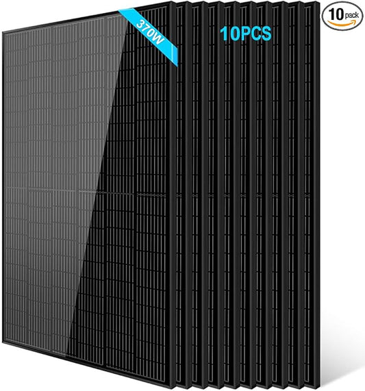 SUNGOLDPOWER 10pcs 370W Solar Panels Monocrystalline, Grade A Solar Cell, Waterproof IP68, High Efficiency Solar Panel On/Off Grid Supplies for Charging Station, Household, Marine, RV, Tiny House