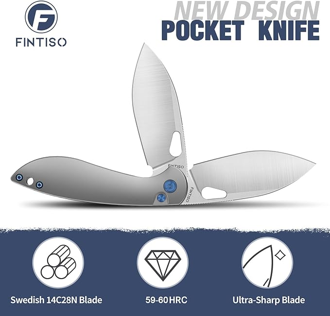 FINTISO Pocket Knife, 3.1" Premium 14C28N Blade Folding Knife with Button Lock, EDC Knife with Aircraft-grade Aluminum Alloy Handle for Camping, Hunting, Survival, Best Gift for Men Women-COBRA series