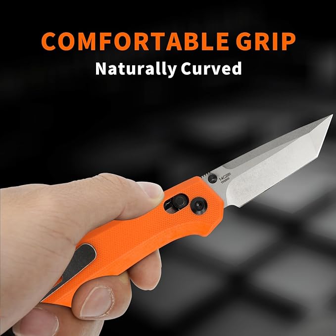 ThundeForged Camping Folding Knife - EDC Folding Knife with Crossbar Lock, 14C28N Steel Blade, Orange G10 Handle Lightweight Tactical Pocket Knife for Camping Outdoor Survival Hiking