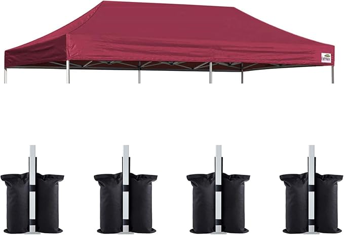 Eurmax USA 10x20 Pop Up Canopy Replacement Canopy Tent Top Cover, Instant Canopy Top Cover ONLY, Choose 30 Colors,Bonus 4PC Pack Weight Bag (10x20, Burgundy)