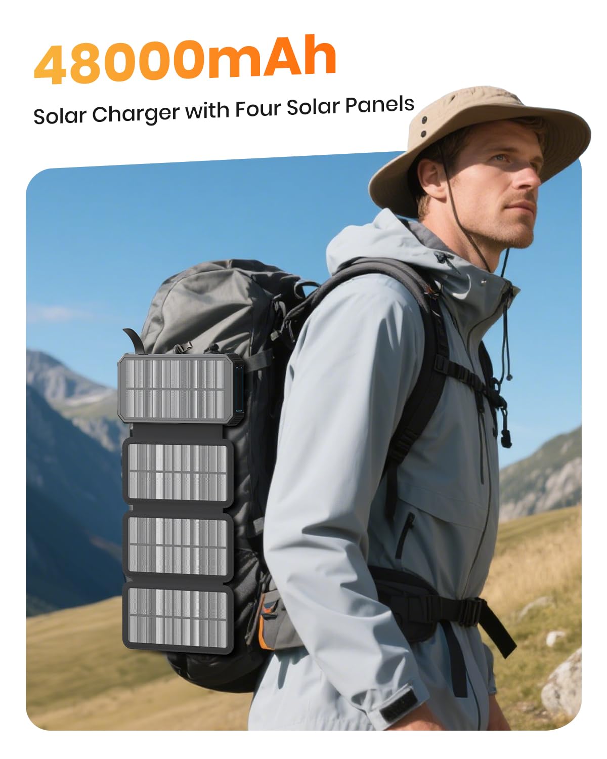 SOARAISE Solar Power Bank 48000mAh Wireless Battery Pack with 4 Cables