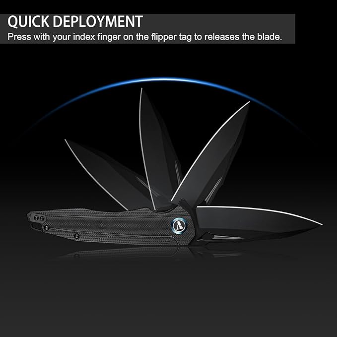 VNLA Folding Pocket Knife.with Flipper Opening,Sandvik 14C28N Blade, G10 Handle,with Pocket Clip,for Men Women,Sharp Outdoor Tool EDC Knives (Black Blade)