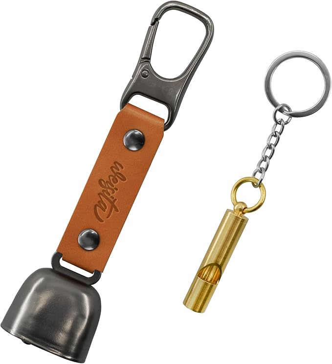 MrMrKura Bear Bells with Emergency Whistles for Bear Deterrent, Loud Bells Bear Deterrent Devices with Magnetic Silencer to Scare Bear Outdoor Bear Proof Bear Bell for Hiking Camping Climbing
