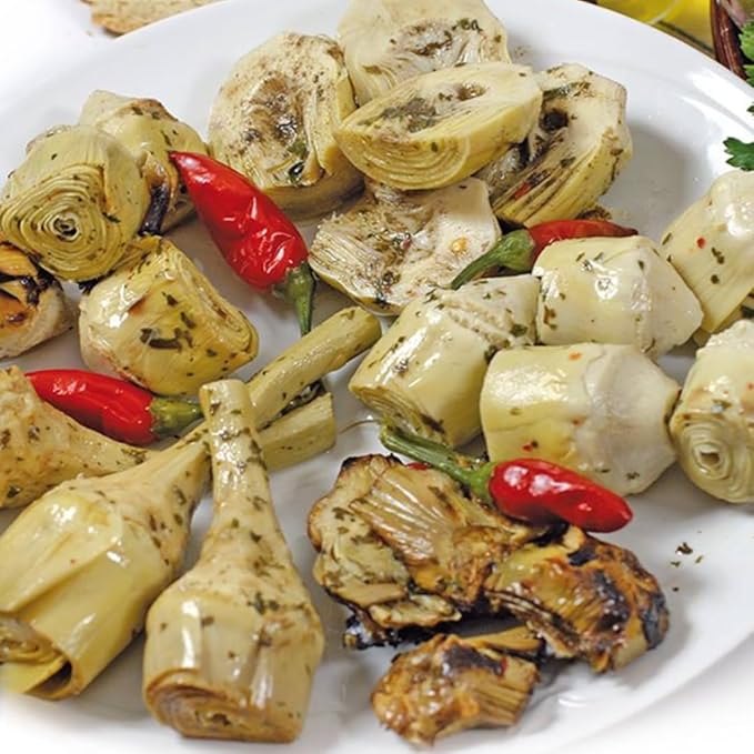 Renna, Grilled Roasted Halved Artichokes preserved in oil, 10.58 oz, Heart, Mediterranean flavor, Specialty Imported Food, Product of Italy