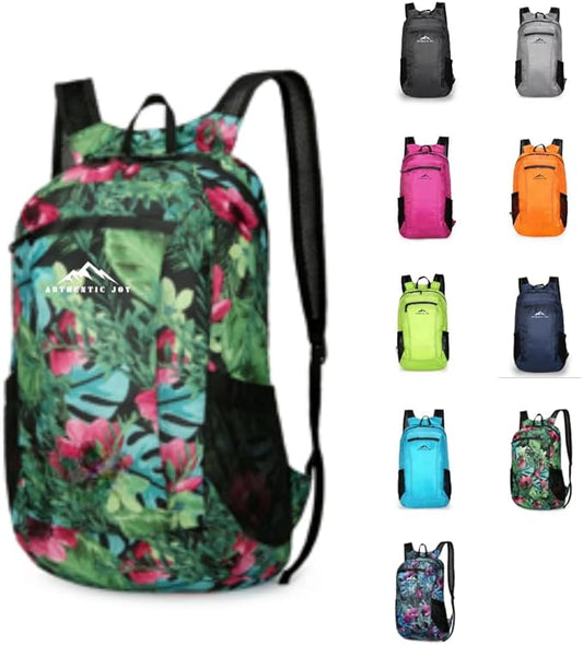 Authentic Joy 20L Water Resistant Lightweight Hiking Daypack, Packable Backpack, Multiple Colors (Green Floral)