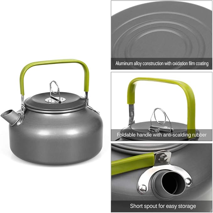 Docooler Camping Kettle - 0.8L Portable Ultra-Light Outdoor Hiking Camping Picnic Water Kettle, Teapot, Coffee Pot - Compact, Quick-Heat & Anti-scalding