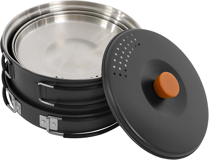Camping Cookware Set, Camping Cooking Set,304 Stainless Steel Camping Pots &Frying Pan Set,Campfire Cooking Equipment with Storage Bag for Camping,Household, Hiking, Beach Trips