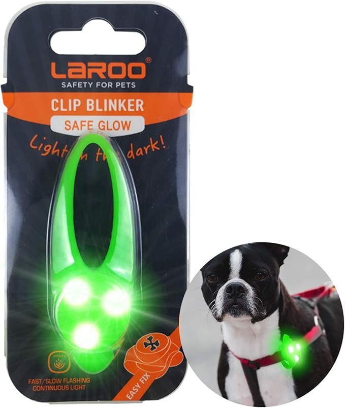 LaRoo Dog Lights for Night Walking, Led Dog Collar Lights for Nighttime, Clip On Light up Dog Collar Dog Walking Flashlight (Green)