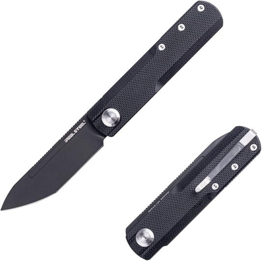 REALSTEEL G-Tanto Pocket Knife,Folding Knives,2.6" Nitro-V Blade,Double Detent Ball Slipjoint EDC,G10 Handle,2.2oz,Clip,Gift for Men Women Outdoor Indoor Daily Use Camping Hiking(Silver Black)