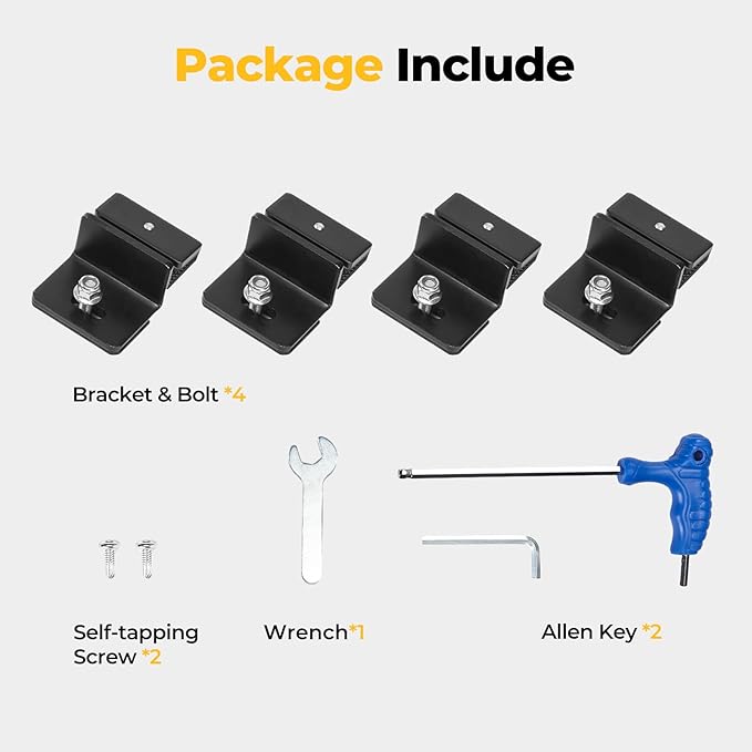 BougeRV Solar Panel Mounting Kit - Fits Auto Cross Bars with T-Track, Secure 100-200W Solar Panels, Heavy Duty Roof Rack Mounting Brackets