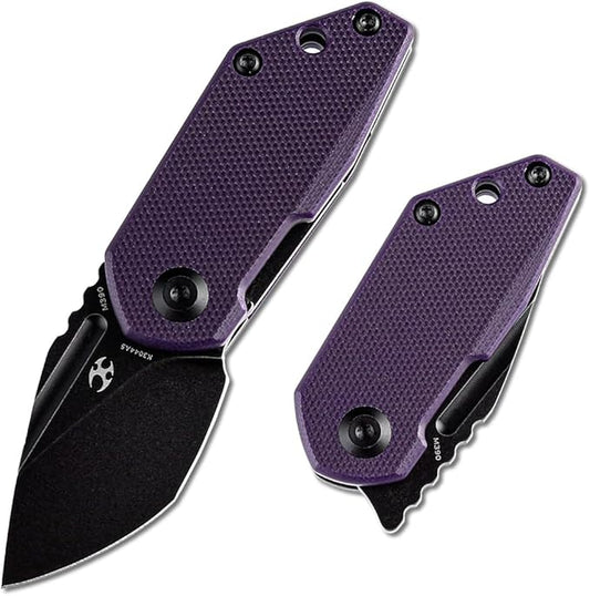 KANSEPT RIO Mini Pocket Folding Knives EDC Camping Folding Knife 1.56'' Black Stonewashed M390 Blade Pocket EDC Knife with Purple G10 Handle Everyday Carry K3044A5