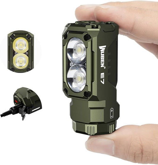 WUBEN E7 1800 Lumen Rechargeable Mini Flashlight with Magnet - Super Bright 6 Modes ArmyGreen EDC Flashlight, Typ-C Rechargeable LED; IP68 Pocket Flashlight for Headlamp Use, Rescue, Camping