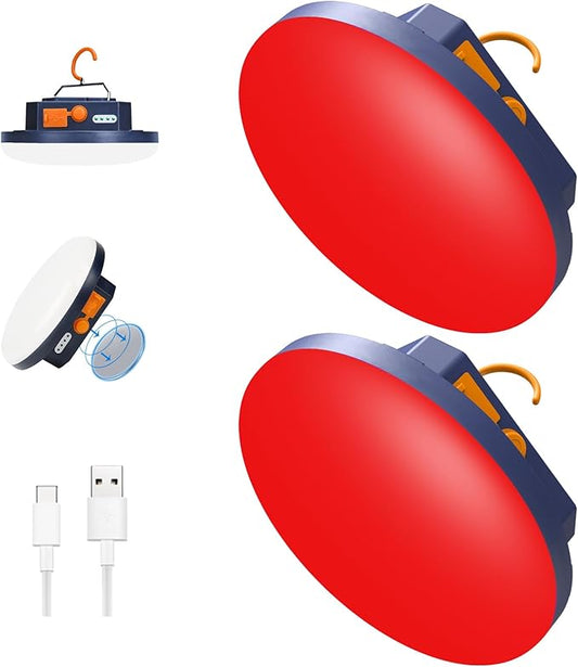 2pcs Camping Lamp 10000mAh Rechargeable 3000LM Tent Camping Light, 24Hours Long Play Time , Outdoor Night Market Night Fishing Lantern (RED)
