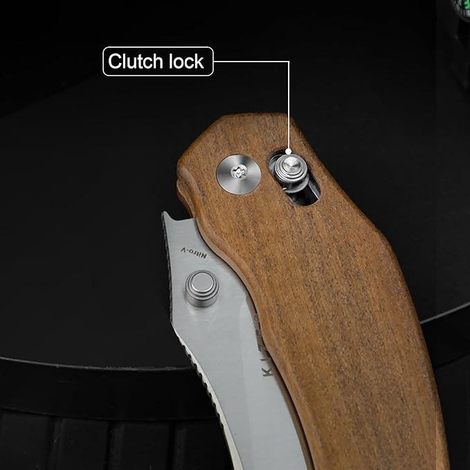 Kizer Bulldog Pocket Knife, 3 In Nitro V Blade Folding Knife Mkuruti Wood Handle Camping Hunting Knife with Reversible Clip, Clutch Lock Small EDC Knives for Men Women V3672A2