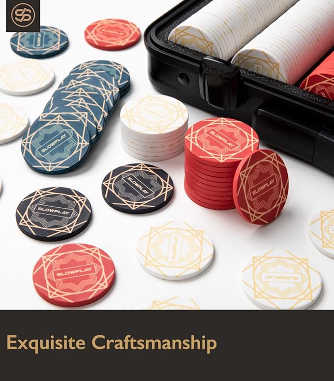 SLOWPLAY Nash Ceramic Poker Chips in Bulk, Casino Grade Ceramic 10-Gram Poker Chip for Texas Hold'em, 39mm Professional Chips Pack of 50 with Denomination of 1000