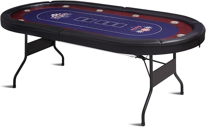 86" Foldable Poker Table, 10-Player Large Folding Texas Holdem Blackjack Table with Cup Holders, Padded Rails, Casino Game Table for Home Game Room, Family Nights, and Parties (Black)