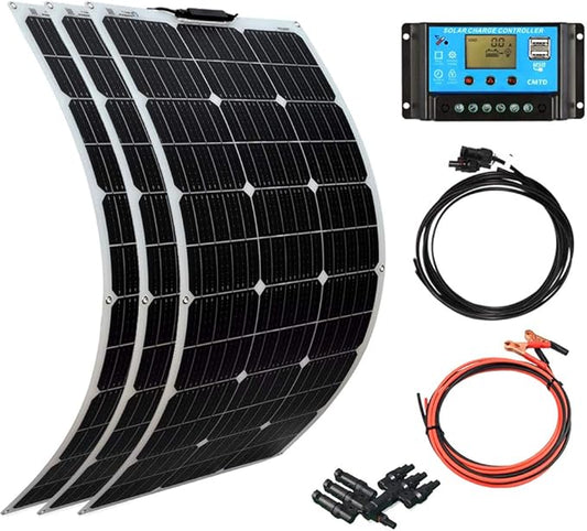 XINPUGUANG Solar Panel 100W 12V Monocrystalline Flexible 300W System Kit Hightweight Solar Battery Charger pv Connector for RV Boat Cabin Tent Car (300W-1)