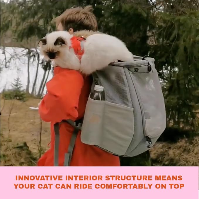 Travel Cat Navigator Carrier Bag - Premium Cat Backpacks for Carrying Cats, Travel, Hiking, Outdoor Use - Grey Mesh Backpacks for Small, Medium, Large Cats up to 25 LBS with Side Pockets, Zipper Clips