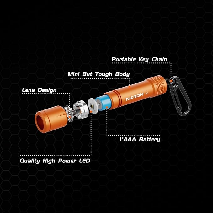 NICRON Mini Keychain Flashlight Mini Flash Light, 100 lumens Bright Key Ring Portable Pocket flashlights for EDC, Night Reading, Compact Key Chain Torch Keyring Lights, AAA Battery Included, Orange