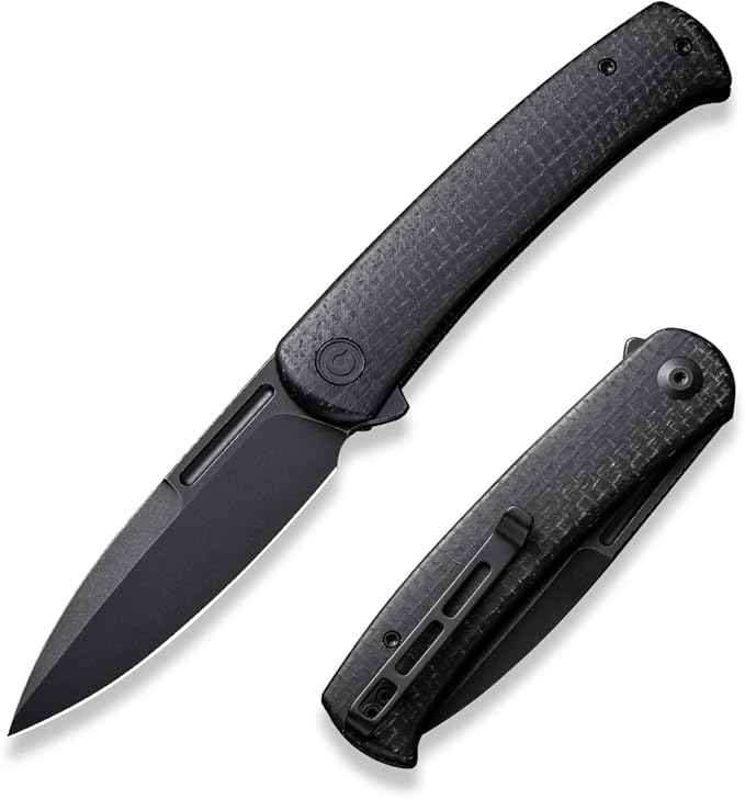 CIVIVI Caetus Pocket Knife for Men,Flipper Knife with 3.48" 14C28N Steel Blade Burlap Micarta Handle, Pocket Folding Knife with Clip for Ideal Gift C21025C-2