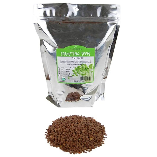 Organic Red Lentil Sprouting Seeds -2.5 Lbs - Handy Pantry Brand - Red Lentils- Perfect for Garden Seeds, Gardening, Salad, Soup, Sprouts & Food Storage