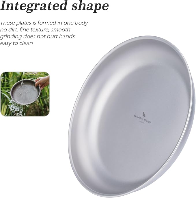 Boundless Voyage Titanium Camping Plate Dishes Saucer Lightweight Round Dinnerware Set Stackable Serving Plates Pasta Plates Travel Outdoor Home Kitchen Tableware Set Ti1116T