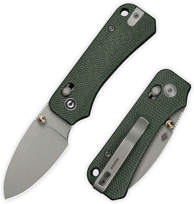 CIVIVI Small Pocket Knife for EDC, Baby Banter 2 Crossbar Lock folding Knife with 2.34" Nitro-V Blade Micarta Handle, Titanium Thumb Stud Opener C23074-3
