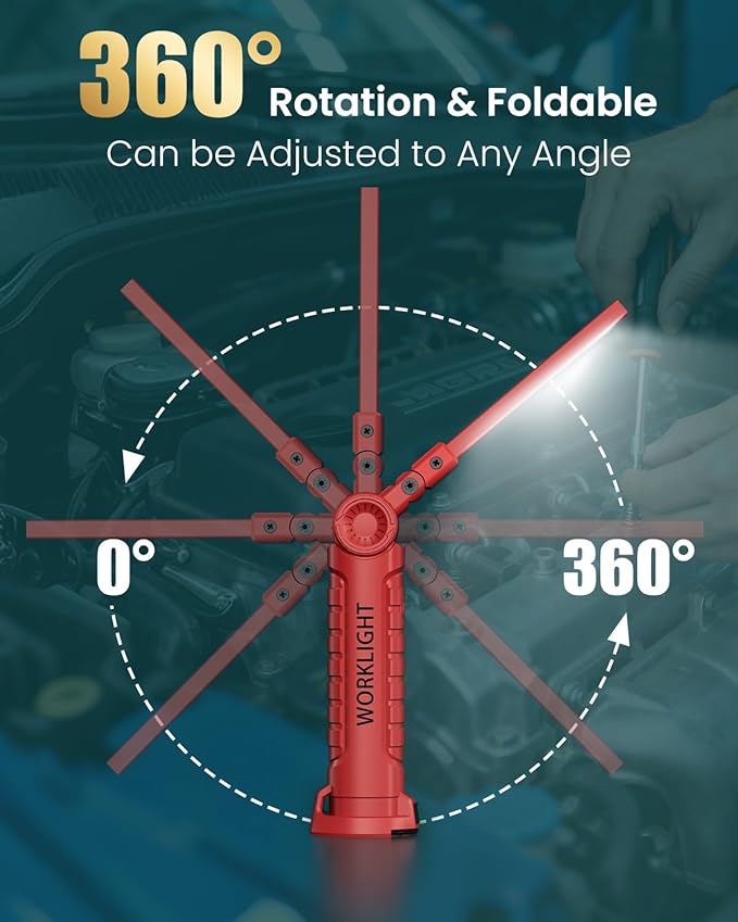 Coquimbo Tools Gifts for Men Dad Husband, Rechargeable LED Work Light Grill Accessories Magnetic Flashlight with Hanging Hook 5 Modes 360° Rotate Christmas Gifts for Him Grandpa (2 Pack Red)
