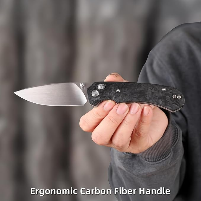 Folding Pocket Knife,3.31” M390 Blade,Erogonomic Titanium Handle,Hunting Survival Knife,EDC Knife for Hunting Camping Survival Outdoor Fishing Hiking（Black&Grey）