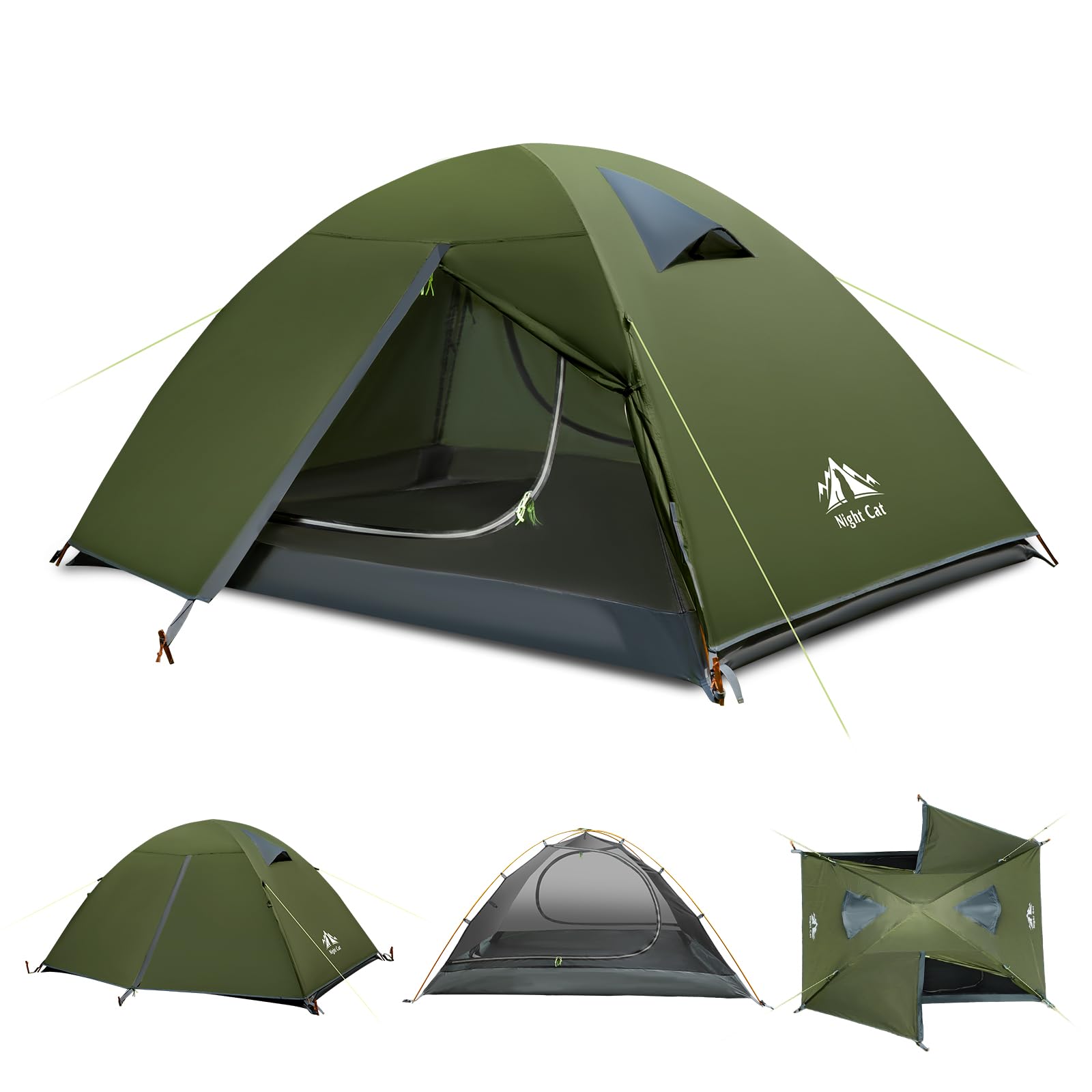 Night Cat 2-Persons Backpacking Tent: Waterproof Lightweight Camping Tent for Two People Hiking