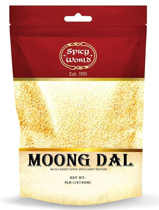 Spicy World Indian Moong Dal - 4 lbs | Premium Split Dry Beans | 100% Natural & Pure | Versatile & Nutritious Legume | Golden Lentils for Delicious Recipes