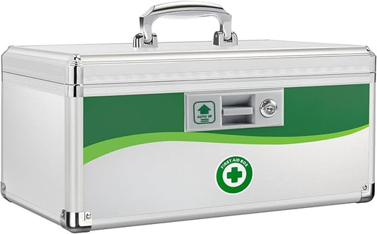 Medicine Lock Box, First Aid Safe Medication Storage Box, Aluminum Daily Medicine Lockable Box with Key 15.9 x 9.25 x 7.48 Inch (Extra Large)
