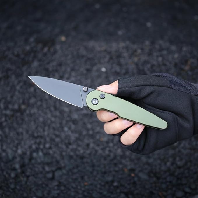 Hightron Birdidi Folding Knife, Small Pocket Knife with 2.91" Drop Point D2 Blade and Aluminum Handle, EDC Folding Knife with Clip for Men Women Camping Hiking Green-B