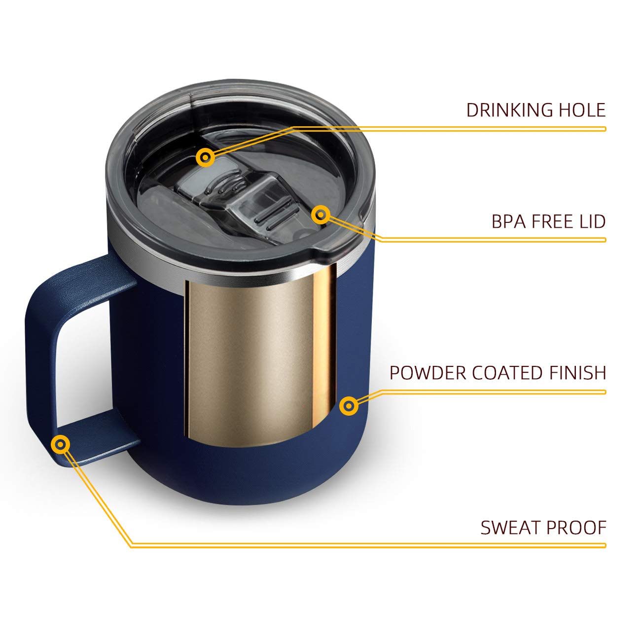 ALOUFEA 12 oz Insulated Travel Coffee Mug with Handle, Navy